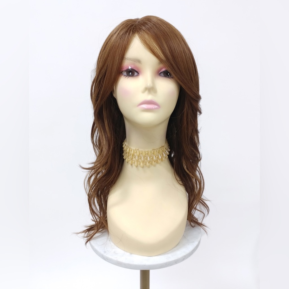 Auburn strawberry blonde wavy heat resistant wig